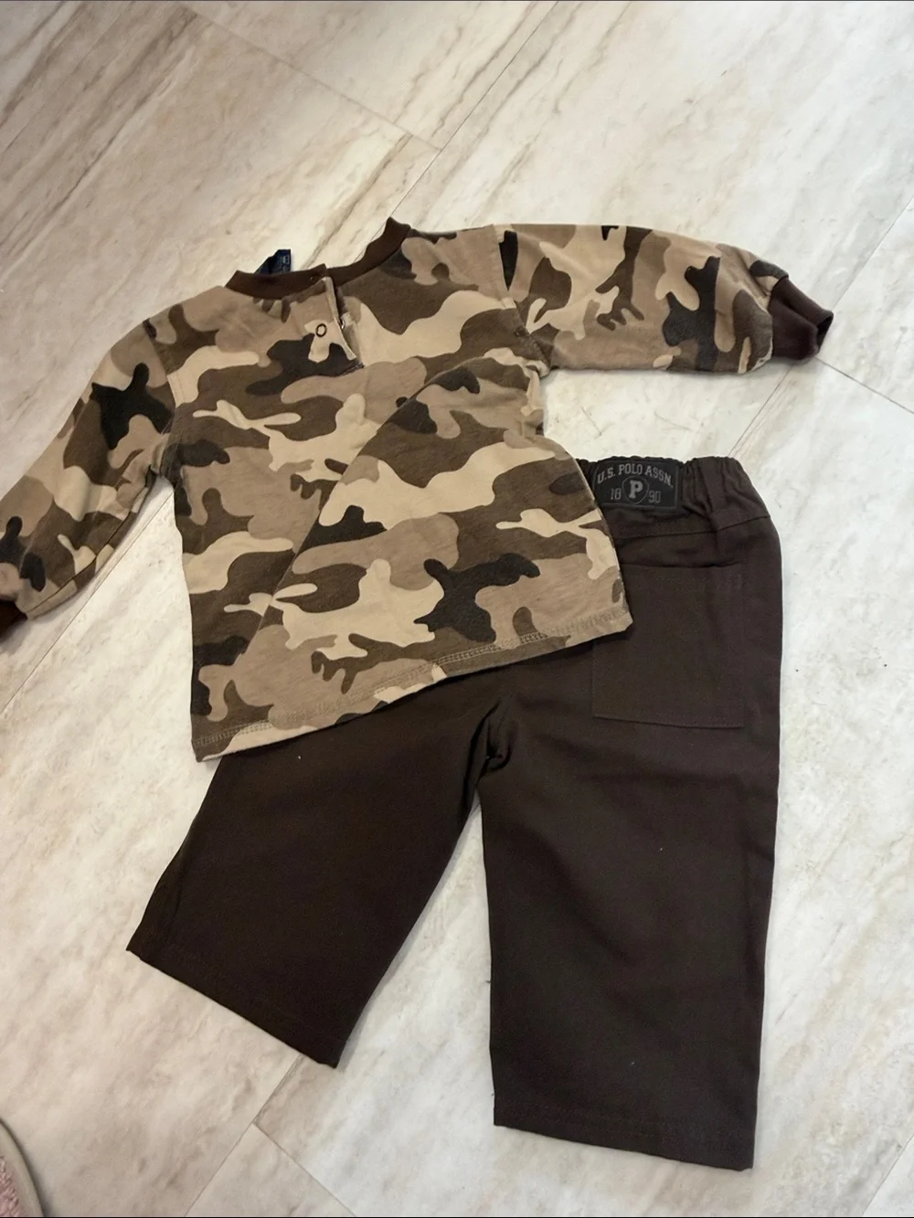 US Polo Assn Baby Boy Camo Outfit Set 18M Two Piece Pant Set Neutral Streetwear